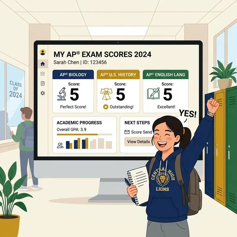 High school student celebrating successful AP exam results and score reports