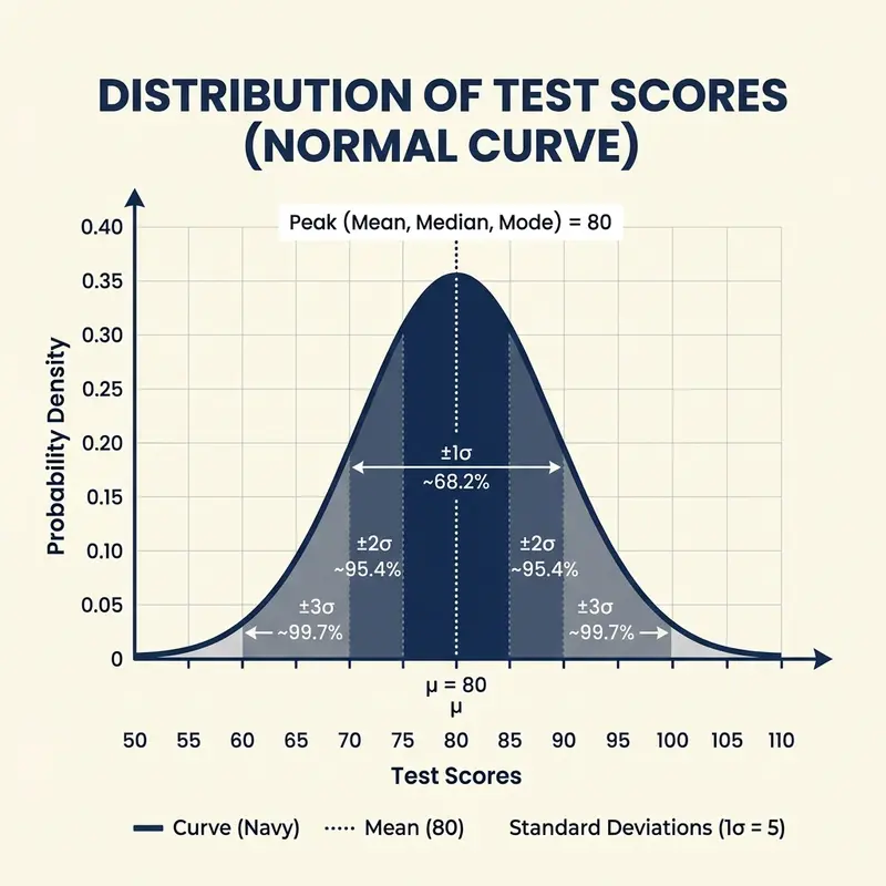 Standard normal distribution curves and bell curve model for standardized test scaling
