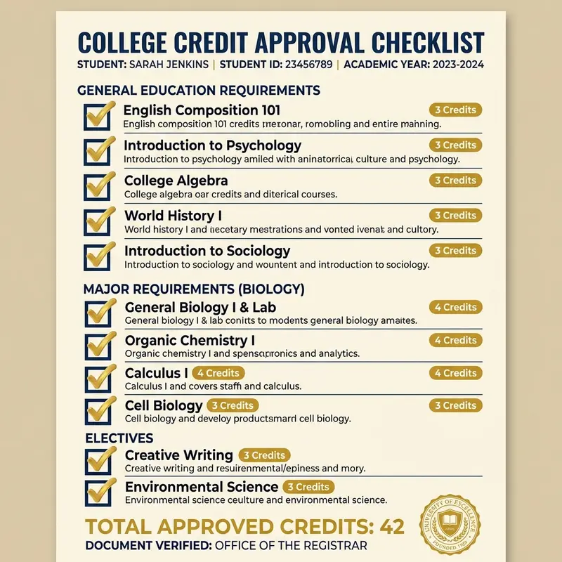 Checklist document marking college test registration and prep steps