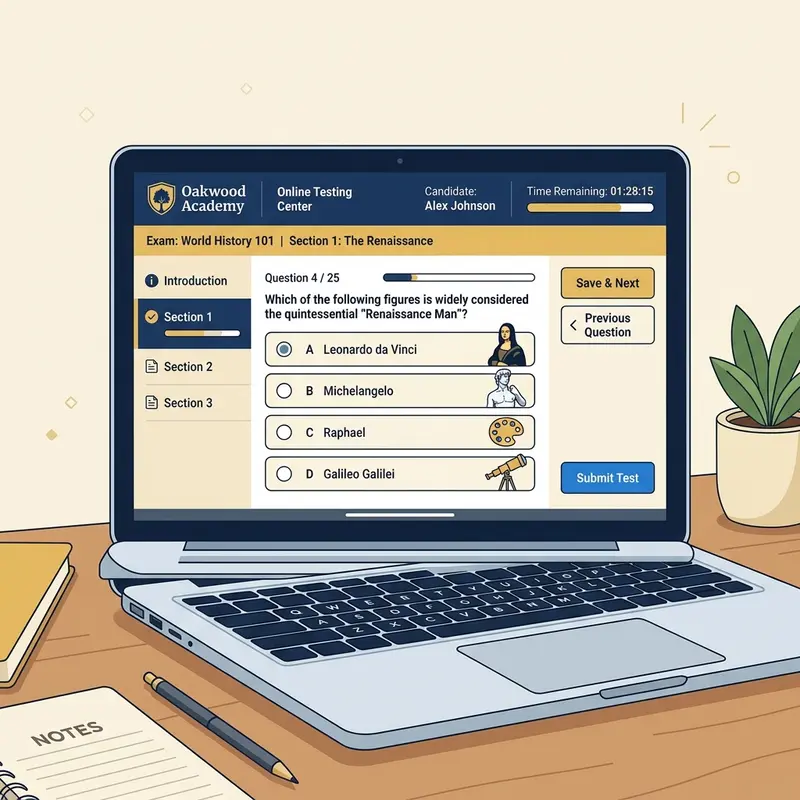Laptop Computer Screen Showing Digital SAT Testing Interface Layout